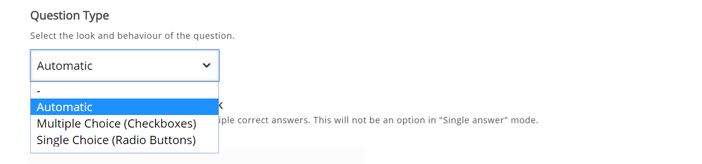 Moodle - H5P - Multiple Choice Question Editor - Question Type Dropdown